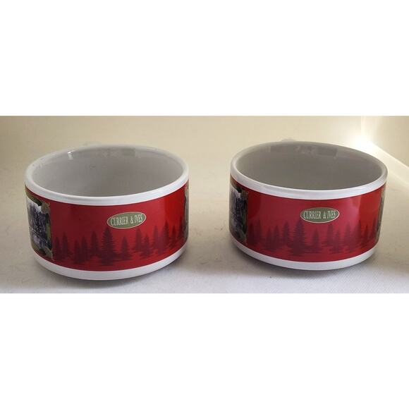 SOUP BOWLS-CURRIER & IVES-HOUSTON HARVEST-Holiday Design-Winter Skating-Set of 2 - Picture 10 of 13